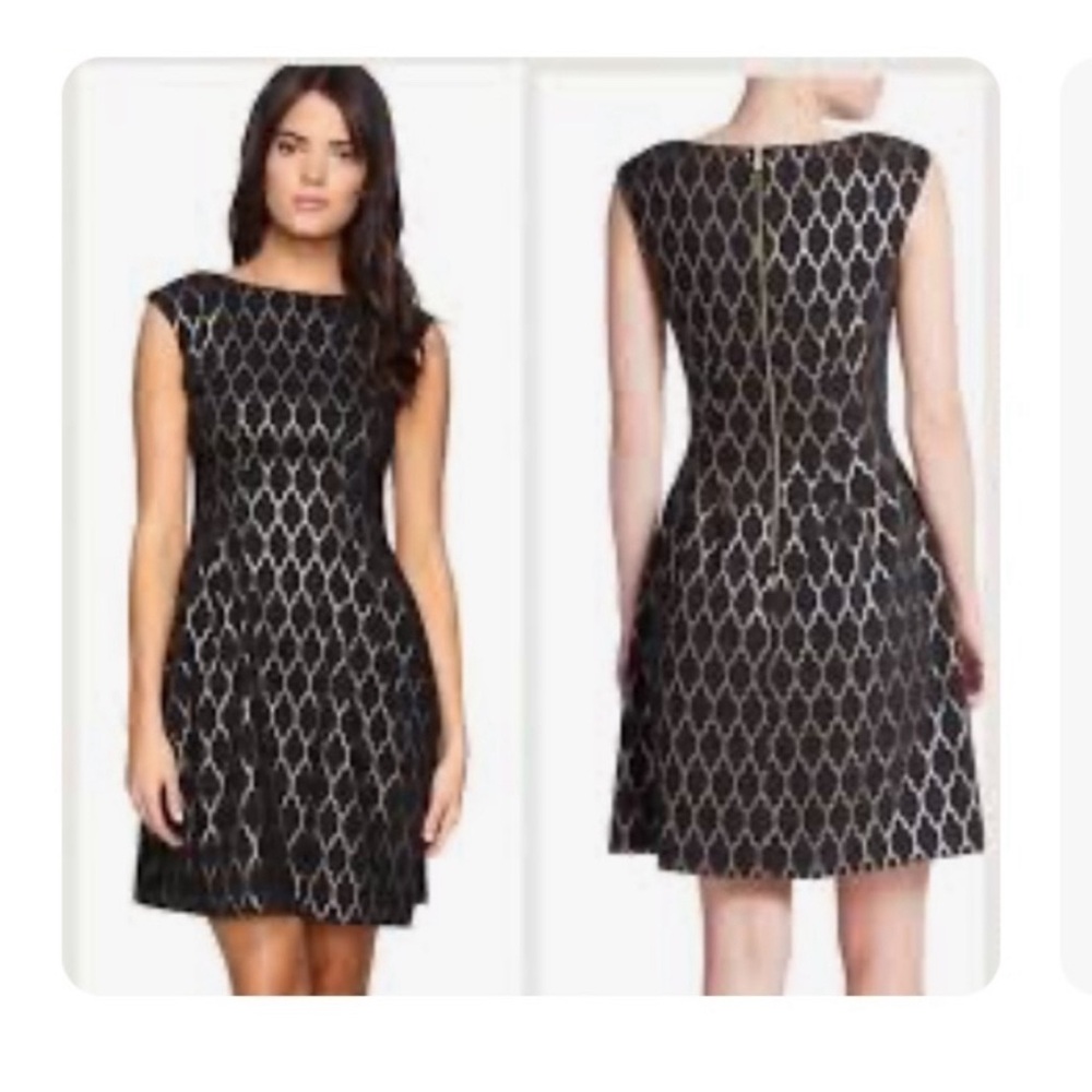 Vince Camuto Black & Gold Lined Midi Dress Sz 6